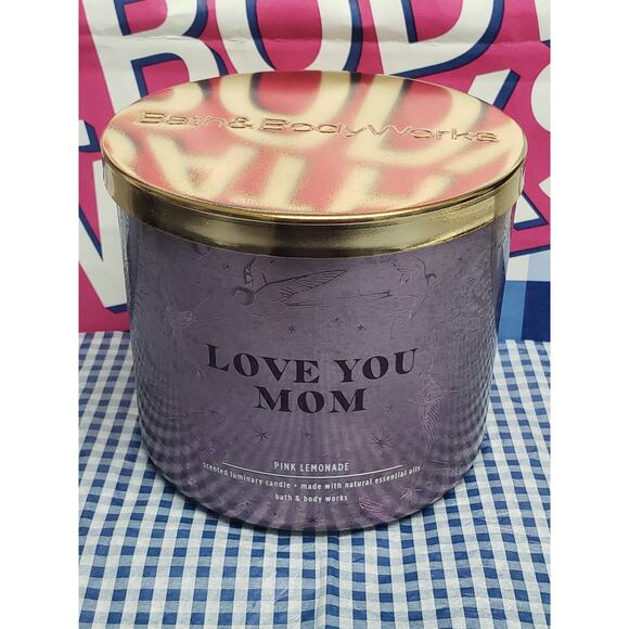 BBW LOVE YOU MOM Pink Lemonade Large 3 Wick Candle Home Fragrance Decor - Picture 1 of 2